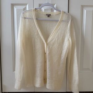 Light Cream Mohair V-Neck Button Cardigan Sweater